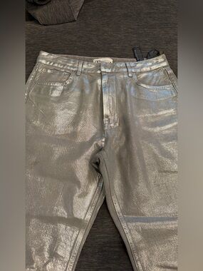 Zara Metallic Silver Straight Leg Jeans